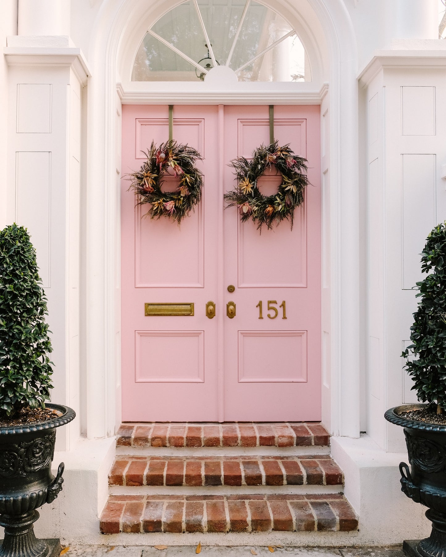 Double pink doors on historic Charleston home – Charleston photography print