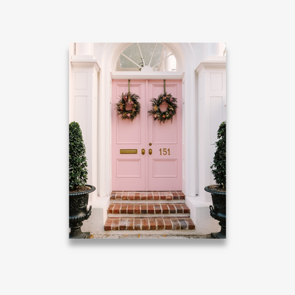 Double pink doors on historic Charleston home – Charleston photography print