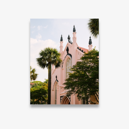 French Huguenot Church in Charleston with pale pink Gothic architecture – Charleston fine art print