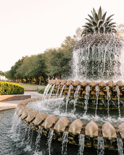 Charleston pineapple fountain symbolizing Southern hospitality in a historic setting