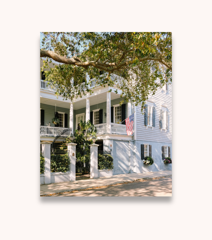 Charleston architecture photography print featuring blue coastal tones