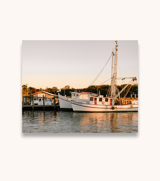 Geechie Girl Charleston shrimp boat photography print displayed as coastal wall art