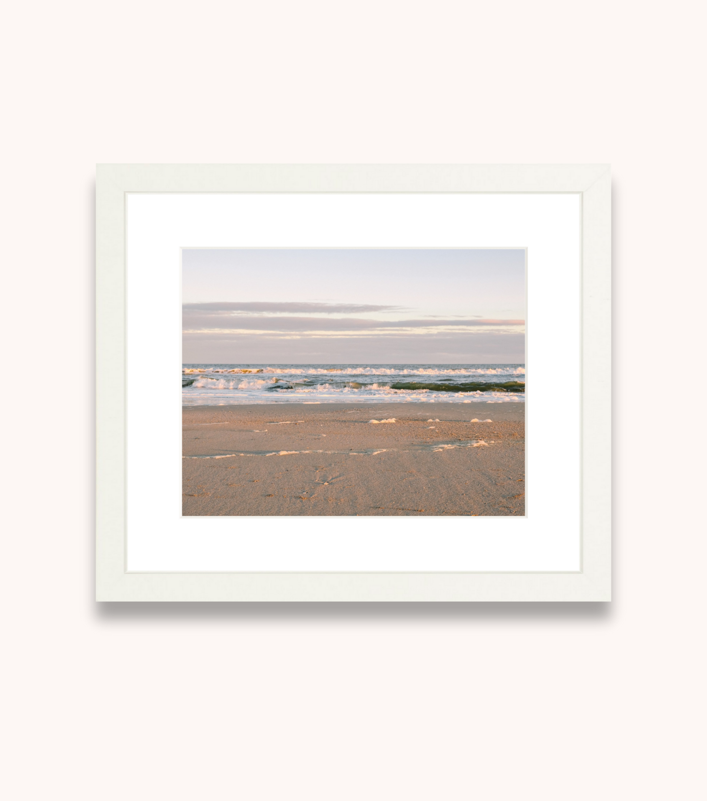 Framed Charleston coastal wall art featuring golden waves at sunset