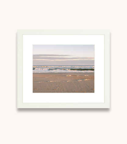 Framed Charleston coastal wall art featuring golden waves at sunset