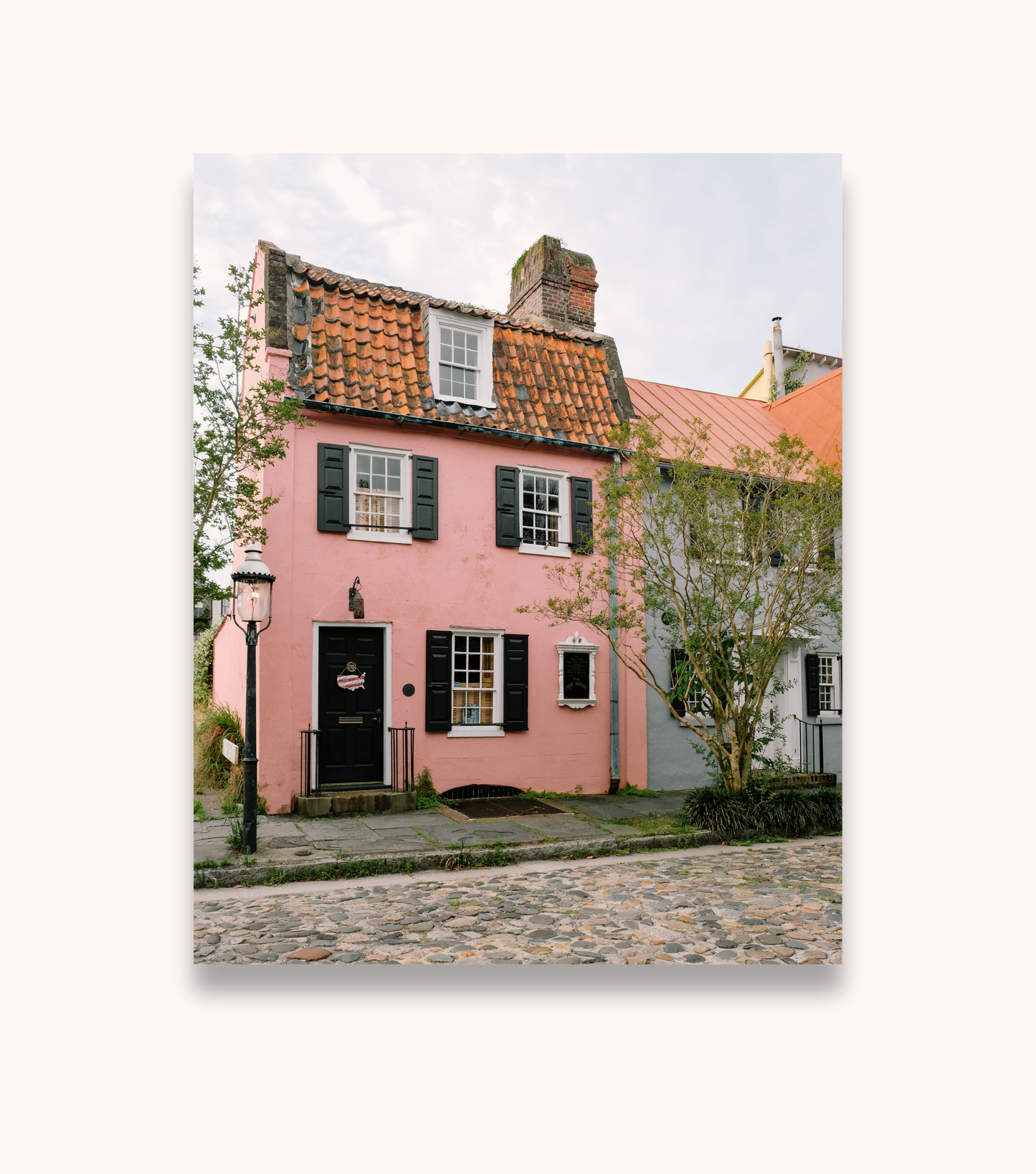 Charleston photography print of a pink historic house on Chalmers Street