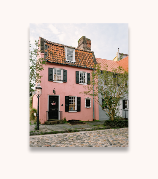 Charleston photography print of a pink historic house on Chalmers Street