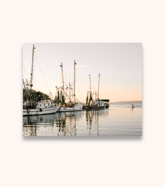 Shem Creek Morning Charleston photography print featuring a peaceful waterfront scene