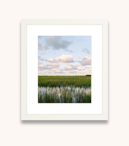 Framed Charleston marsh wall art with sunset reflections