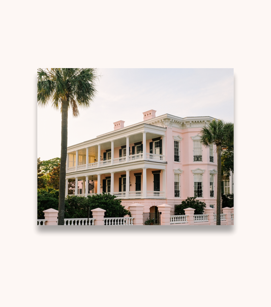 The Pink Palace Charleston photography print featuring a historic pink home